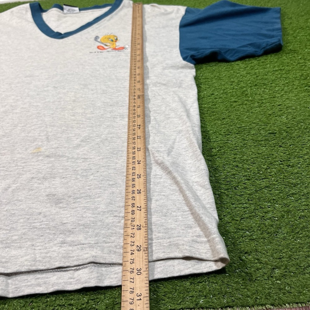 Vintage Looney Tunes Golf‎ Shirt XL Tweety Bird ColorBlock 90s Grey Teal 1995 - Picture 5 of 6